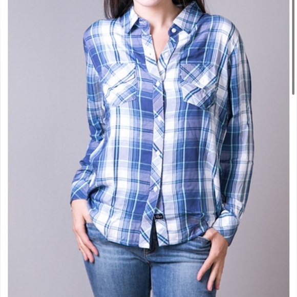 RAILS CARMEN RAYON Blue PLAID BUTTON DOWN SHIRT XS - Picture 1 of 13